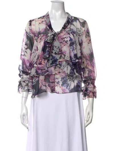 Pre-owned Misa Floral Print V-neck Blouse In Purple