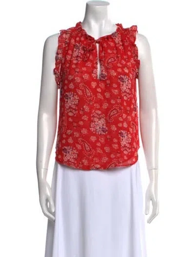 Pre-owned Misa Floral Print V-neck Blouse In Red