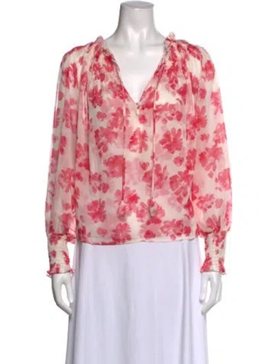 Pre-owned Misa Floral Print V-neck Blouse In Red