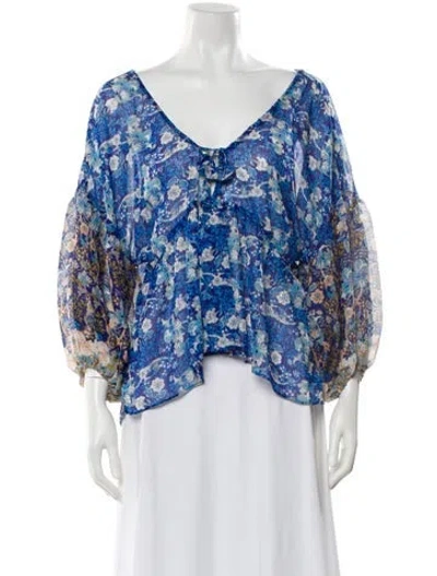Pre-owned Misa Floral Print V-neck Blouse W/ Tags