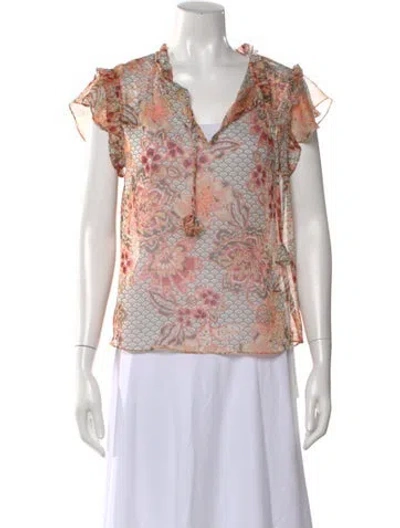 Pre-owned Misa Floral Print V-neck Blouse W/ Tags In Neutral