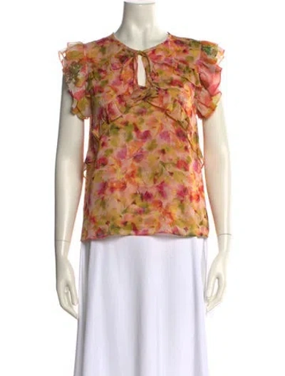 Pre-owned Misa Floral Print V-neck Blouse W/ Tags In Orange
