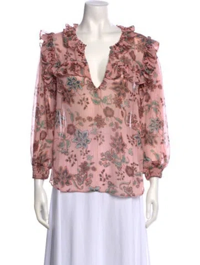 Pre-owned Misa Floral Print V-neck Blouse W/ Tags In Pink