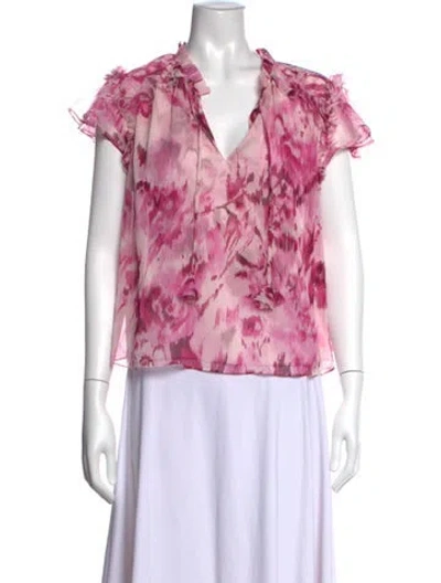 Pre-owned Misa Floral Print V-neck Blouse W/ Tags In Pink