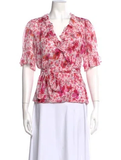 Pre-owned Misa Floral Print V-neck Blouse In White
