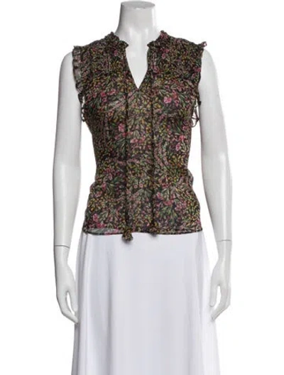 Pre-owned Misa Floral Print V-neck Blouse In White