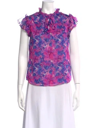 Pre-owned Misa Floral Print V-neck Blouse In White