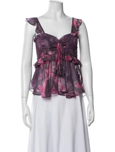 Pre-owned Misa Floral Print V-neck Blouse In White