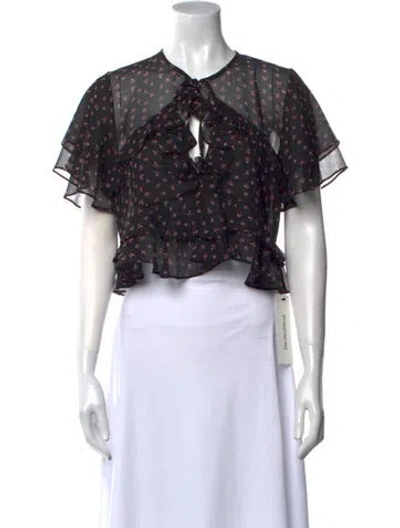 Pre-owned Misa Floral Print V-neck Crop Top In Black