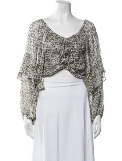 Pre-owned Misa Floral Print V-neck Crop Top In Green