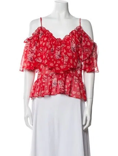 Pre-owned Misa Floral Print V-neck Crop Top In Red