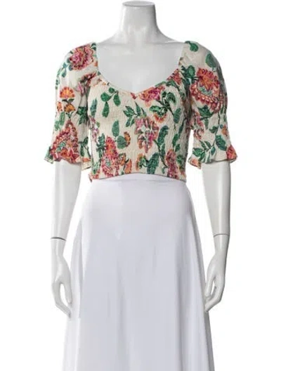 Pre-owned Misa Floral Print V-neck Crop Top W/ Tags In White