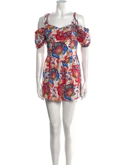 Pre-owned Misa Floral Print V-neck Romper In Pink