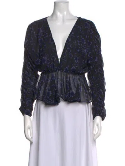 Pre-owned Misa Floral Print V-neck Top In Black