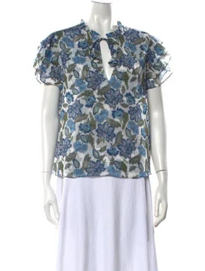 Pre-owned Misa Floral Print V-neck Top In Blue