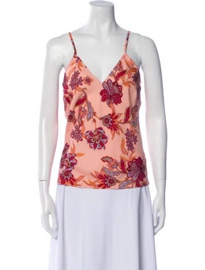 Pre-owned Misa Floral Print V-neck Top In Pink