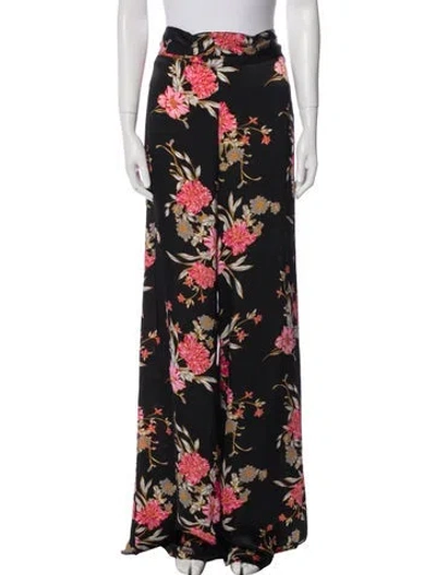 Pre-owned Misa Floral Print Wide Leg Pants In Black