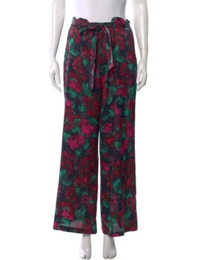Pre-owned Misa Floral Print Wide Leg Pants In Black