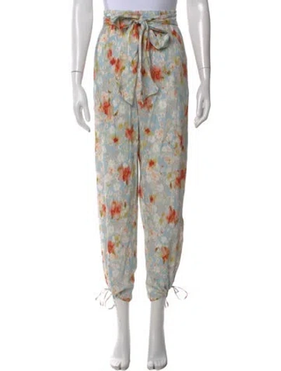 Pre-owned Misa Floral Print Wide Leg Pants In Blue