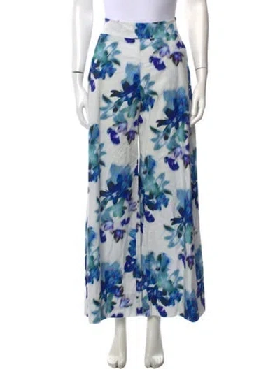 Pre-owned Misa Floral Print Wide Leg Pants In Blue