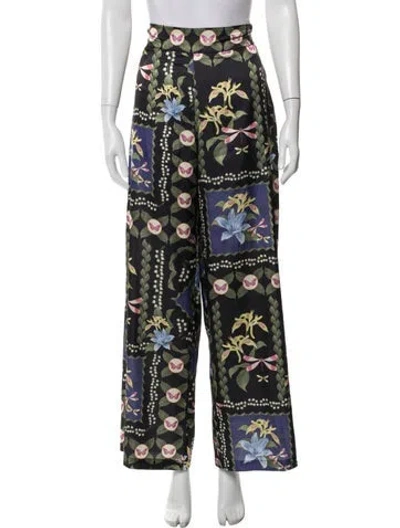 Pre-owned Misa Floral Print Wide Leg Pants In Green
