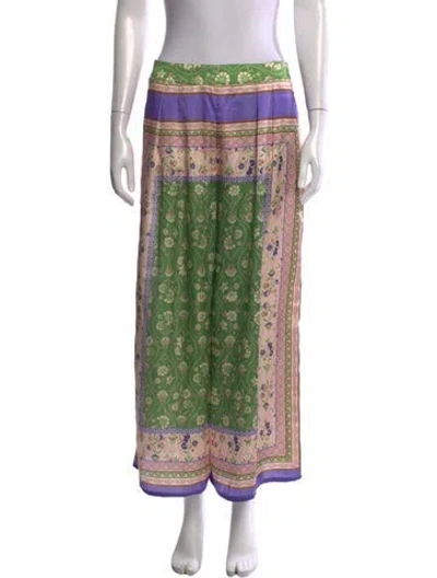 Pre-owned Misa Floral Print Wide Leg Pants In Green