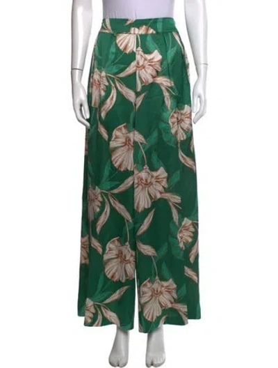 Pre-owned Misa Floral Print Wide Leg Pants In Green