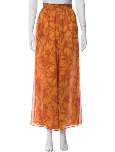 Pre-owned Misa Floral Print Wide Leg Pants In Orange