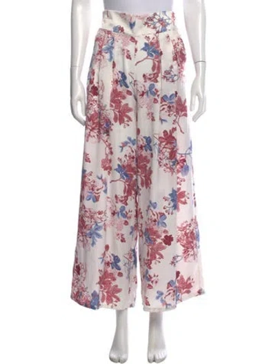 Pre-owned Misa Floral Print Wide Leg Pants In White