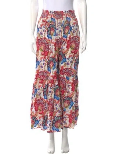 Pre-owned Misa Floral Print Wide Leg Pants In White