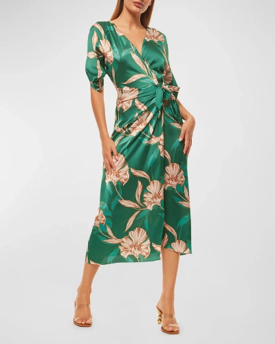 Misa Francesca Floral Midi Wrap Dress In Green