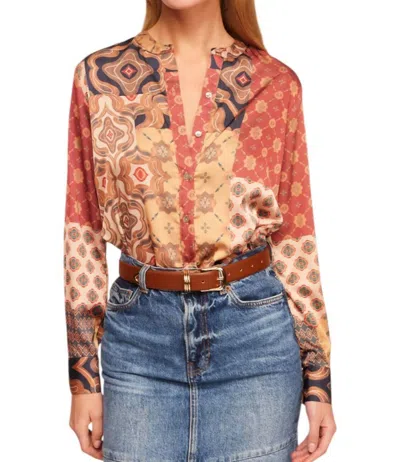 Misa Frankie Top In Surreal Patchwork Satin In Multi