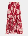 Misa Geena Cherry Flora Chiffon Midi Skirt In Red