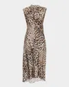 Misa Giselle Leopard Satin High-low Dress In Brown