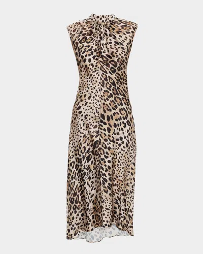 MISA GISELLE LEOPARD SATIN HIGH-LOW DRESS