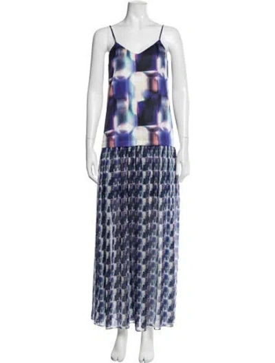 Pre-owned Misa Graphic Print Long Dress In Blue