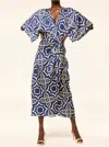 Misa Hadassa Dress In Blue Mosaic Tile Satin In Multi
