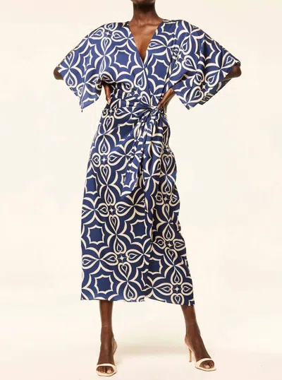 Misa Hadassa Dress In Blue Mosaic Tile Satin In Multi