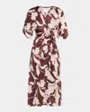 Misa Hadassa Floral Satin Midi Dress In Brown