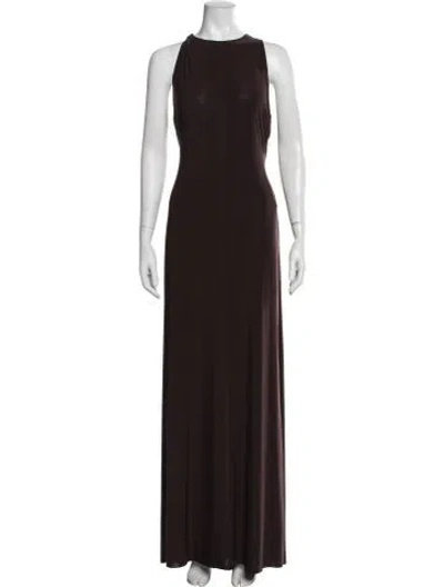 Pre-owned Misa Halterneck Long Dress In Brown