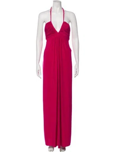 Pre-owned Misa Halterneck Long Dress In Pink