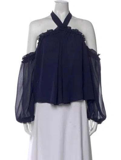 Pre-owned Misa Halterneck Long Sleeve Top In Blue