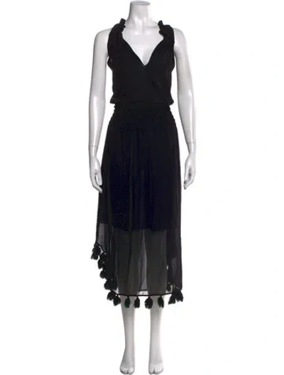 Pre-owned Misa Halterneck Midi Length Dress In Black