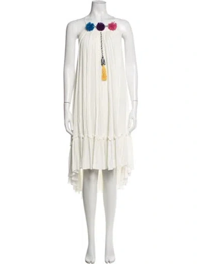 Pre-owned Misa Halterneck Midi Length Dress In Neutrals