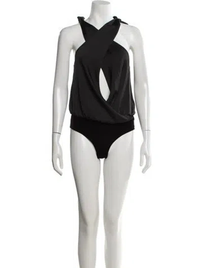 Pre-owned Misa Halterneck Sleeveless Bodysuit In Black