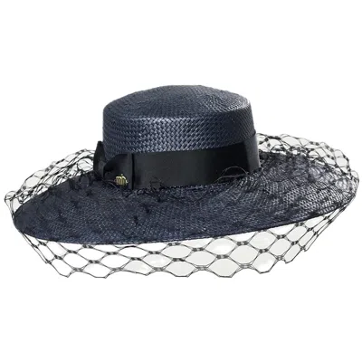 Misa Harada Millinery Women's Blue Jasmine Wide Brimmed Boater Hat