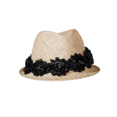 Misa Harada Millinery Women's Neutrals Patti Straw Hat With Black Embroidery Flowers