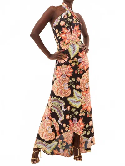 Misa Harle Maxi Dress In Fiery Flora Satin In Multi