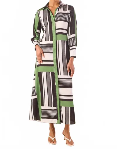 Misa Hermina Midi Dress In Striped Geo Green In Multi