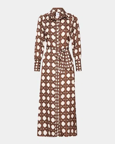 Misa Herminia Satin Midi Shirtdress In Choco Rattan Tle Mix
